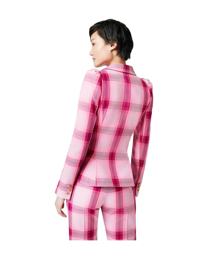 Smythe - Pouf Sleeve One Button Blazer Pink Plaid