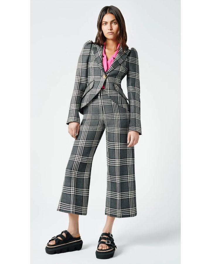 Smythe - Pouf Sleeve One Button Charcoal Plaid Blazer