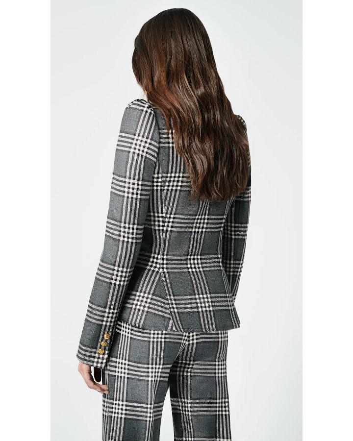 Smythe - Pouf Sleeve One Button Charcoal Plaid Blazer